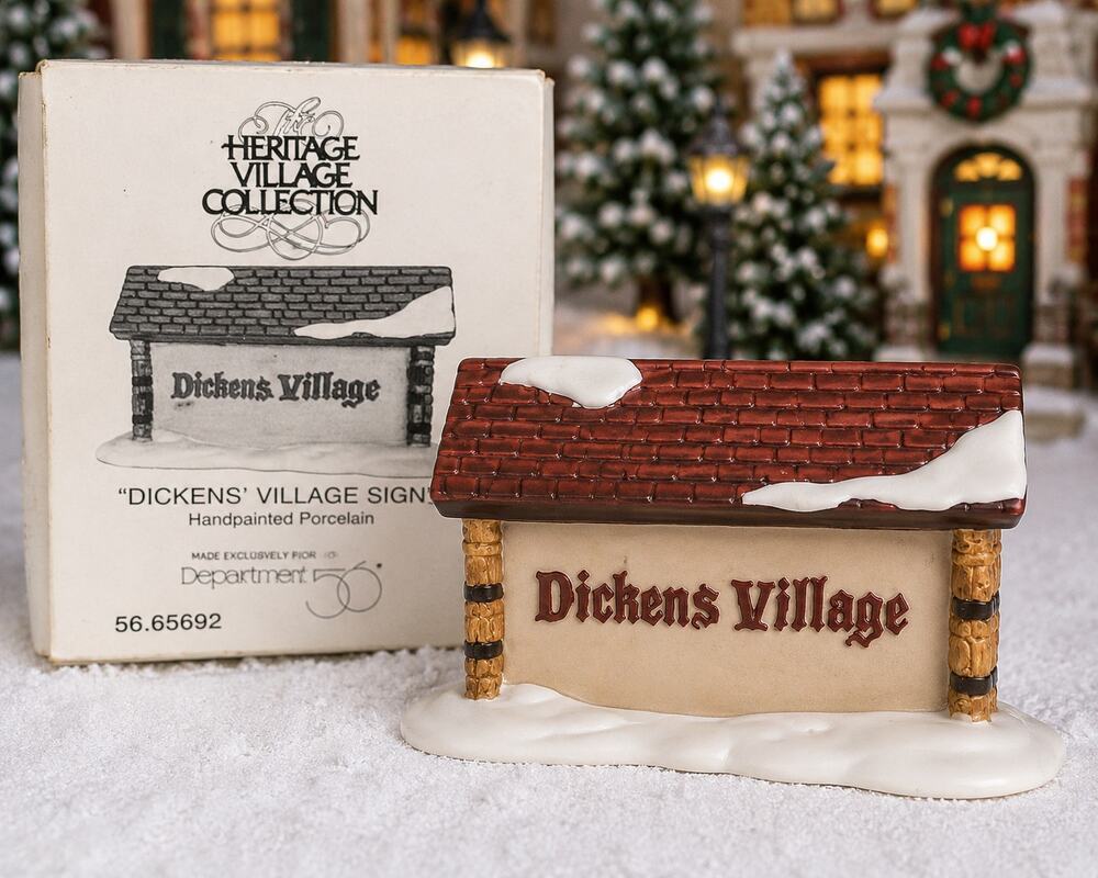 Dept 56 Dickens Village Sign 56.65692 Heritage Village Porcelain Retired Vintage